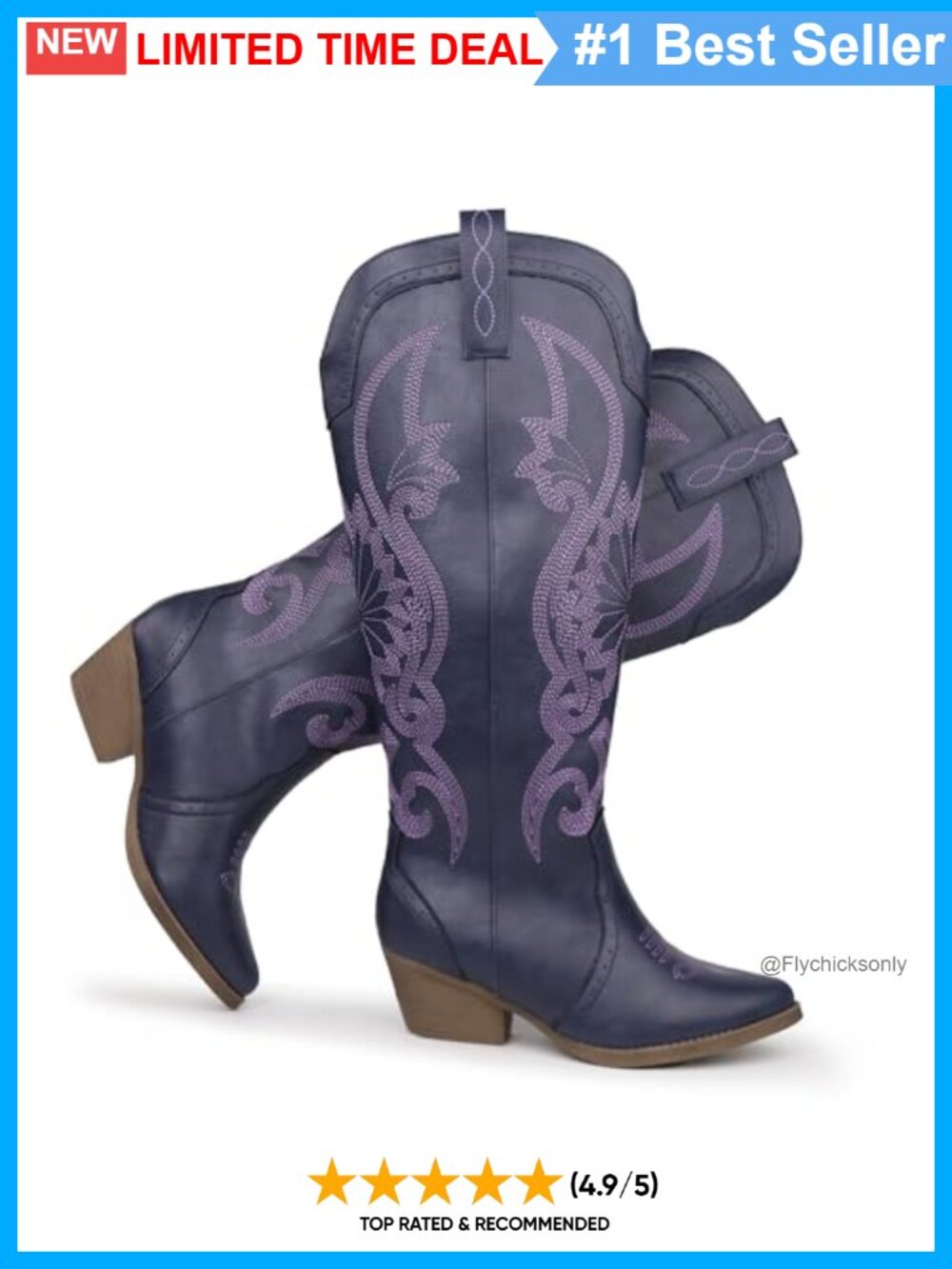 Hawkwell Women's Cowboy Boots Faux Leather Pointed Toe Knee High Western Boots